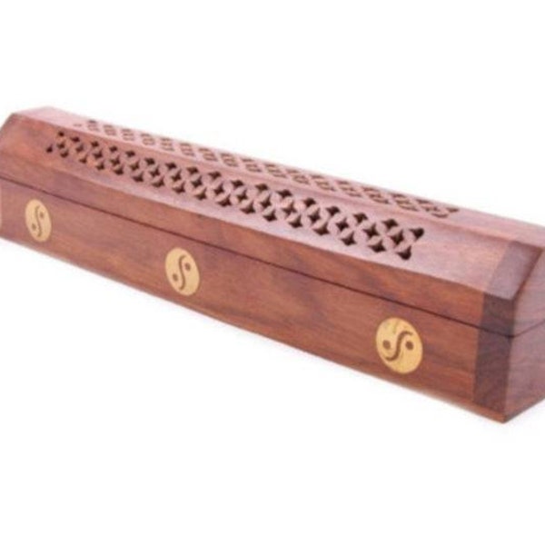 Incense cone storage box, yin and yang wooden design, Incense stick Storage Box