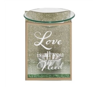 Gold glass Wax Burner, Gold Glass Glitter Love Wax Burner, Gold Glitter Love Is All You Need Wax Burner
