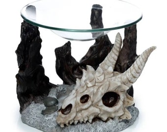 Shadows of Darkness Dragon Skull olie- en wasbrander met glazen schaal