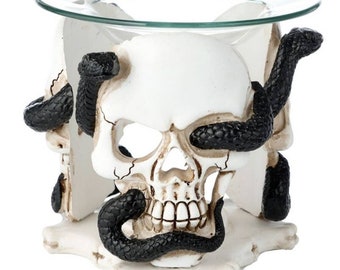 Skull and Serpent/snake Oil & Wax Burner with Glass Dish, skull gifts