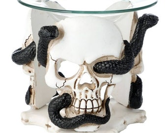 Skull and Serpent/snake Oil & Wax Burner with Glass Dish