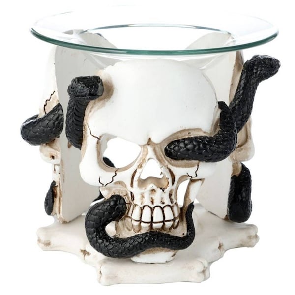 Skull and Serpent/snake Oil & Wax Burner with Glass Dish