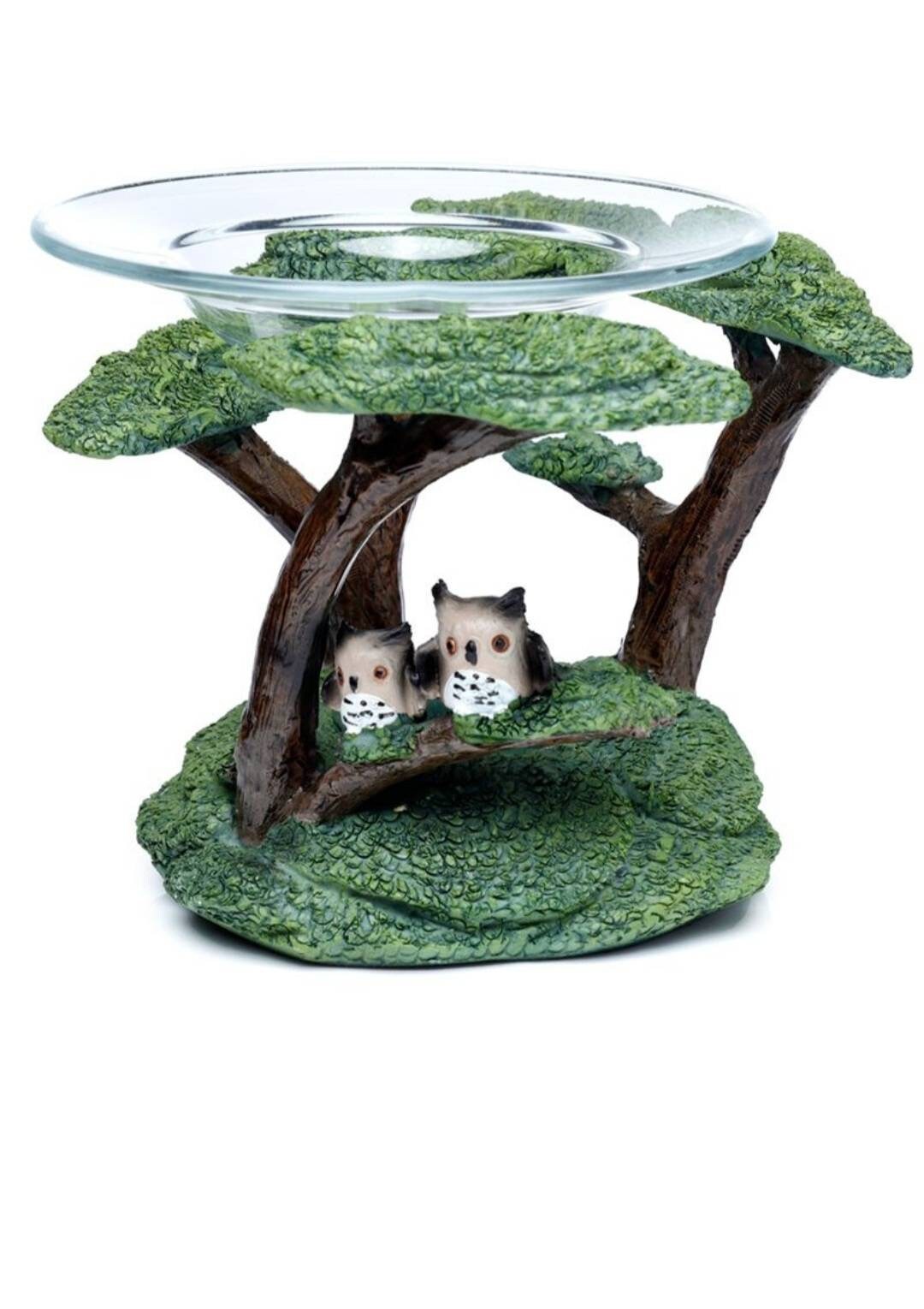Owl Tree Resin Oil and Wax Burner with Glass Dish