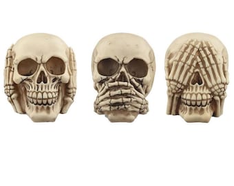 Hars, horen, niet zien, niet spreken, schedel ornamentset