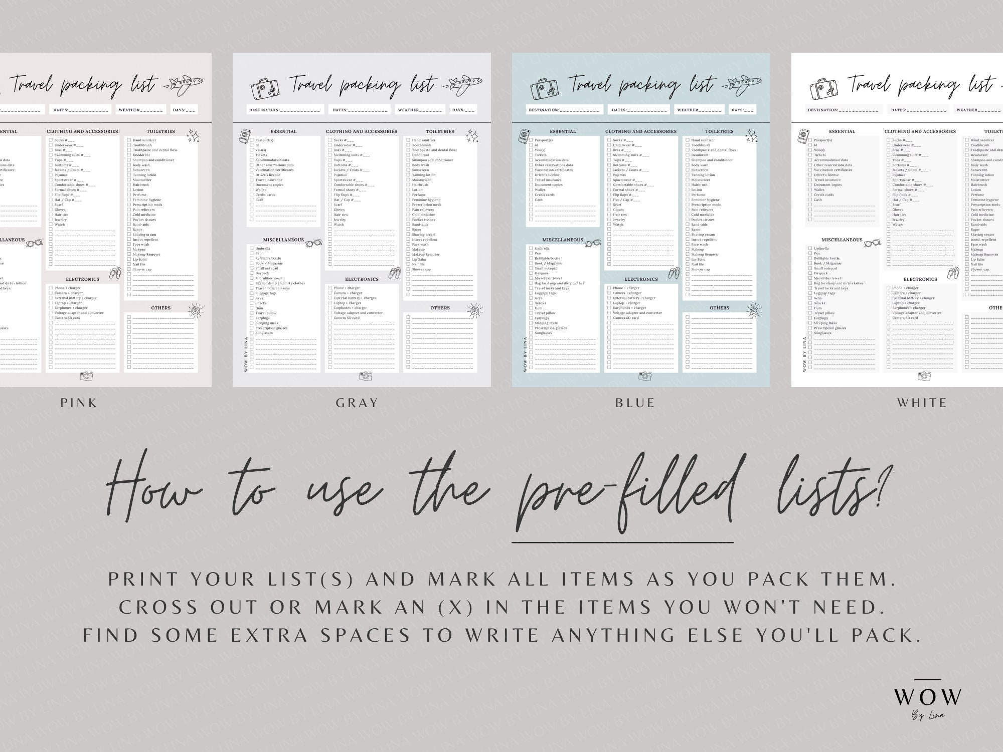 8 printable travel packing lists travel bag plan packing etsy