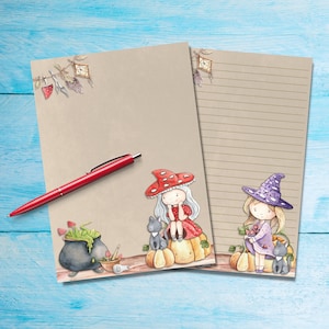 Cute Witches A5 papel para escribir cartas, suministros para amigos por correspondencia, papelería con o sin líneas, hojas de notas lindas con o sin líneas
