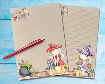 Carta da lettere Cute Witches A5, Forniture per amici di penna, Fogli di cancelleria foderati o sfoderati, Carta da lettere carina con o senza righe