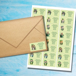 Självhäftande returadressetiketter med djurmotiv från St Patrick, 24 etiketter per ark, rektangulära klistermärken 63,5 x 33,9 mm med rundade hörn