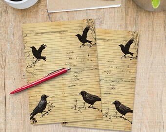 Grunge Crows writing paper, A5 Stationery letter sheets, Pen pal supplies
