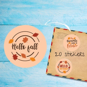Confezione di adesivi Hello Fall, graziose etichette postali rotonde opache e tagliate singolarmente, articoli per amici di penna per decorare buste