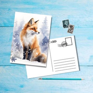 Renards hivernaux (n° 3), carte postale au format A6 avec coins arrondis, belle carte postale illustrée post-traversée 14,8 cm x 10,5 cm