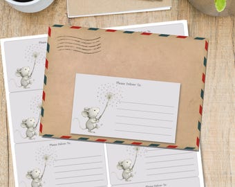 Dandelion Mouse self adhesive please deliver to.. labels, 10 labels per sheet, 99.1 x 57.0 mm rectangular stickers with rounded corners