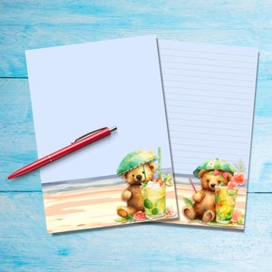Papel para escrever Teddy at the Beach A5, suprimentos para amigos por correspondência, folhas de papelaria com ou sem forro, papel bonito com/sem linhas
