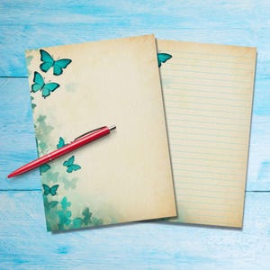 Papel de escribir con mariposas de jade, suministros para amigos por correspondencia, hojas de papelería A5 para escribir cartas, papel de notas con o sin líneas, papel de escribir bonito