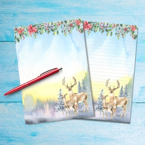 Papel de escritura de cartas Winter Deer A5, suministros para amigos por correspondencia, hojas de cartas forradas o sin forrar, Hermoso papel de notas con o sin líneas