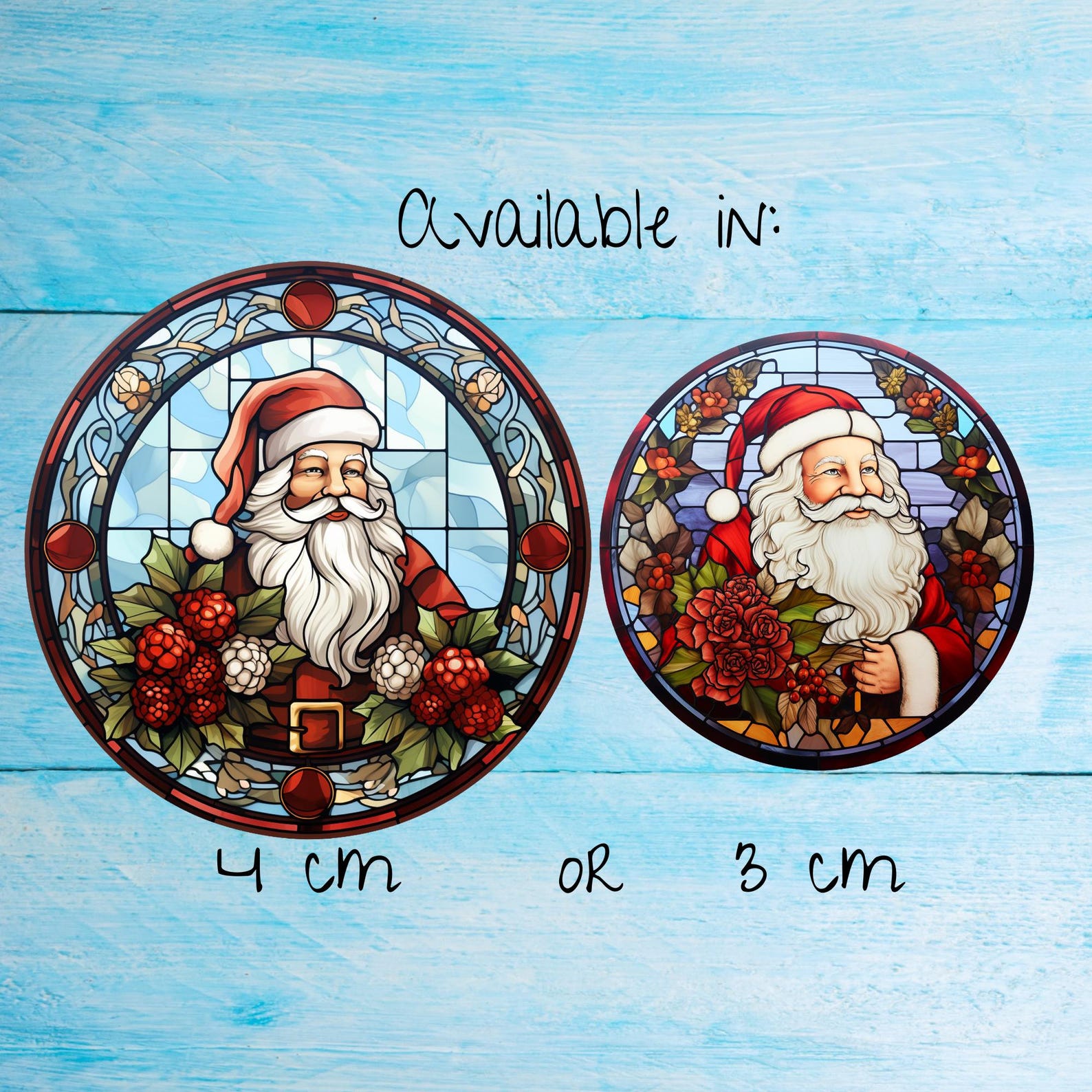 Stained Glass Santas Stickers Pack, Cute Individually Cut Round Matte ...