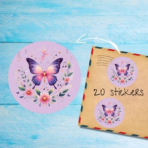 Butterfly Song stickers pack, Cute individually cut round matte happy mail labels, Pen pal supplies to decorate envelopes