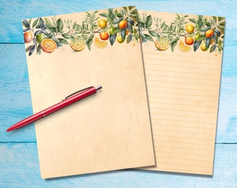 Orange Grove A5 letter writing paper, Pen pal supplies, Stationery lined or unlined letter sheets, Cute notepaper with or without lines