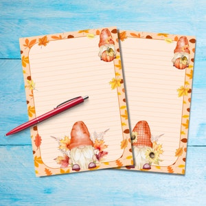 Hojas de papelería para cartas de Gnomos de otoño, suministros para amigos por correspondencia, papel para escribir cartas tamaño A5, bonito papel para notas con o sin líneas para correspondencia