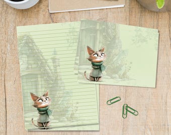 Quirky Kitty stationery set with matching envelopes, A5 letter writing Penpal supplies, Snail mail kit, Lined or unlined sheets
