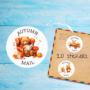 Confezione di adesivi Autumn Bears, graziose etichette postali rotonde opache e tagliate singolarmente, articoli per amici di penna per decorare buste
