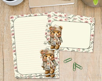 Wrapped up Teddy stationery set, A5 letter writing paper with matching envelopes, pen pal snail mail supplies kit, Lined or unlined sheets