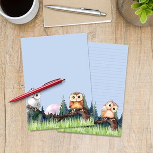 Buho owls A5 letter writing paper, Pen pal supplies, Stationery lined or unlined single note sheets, Cute notepaper with or without lines