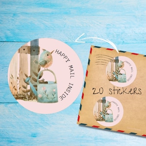 Autocollants pour serre, lot de 20 ronds mats coupés individuellement, jolies étiquettes décoratives Happy Mail pour courrier postal, autocollants postaux correspondant