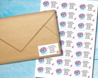 Hyacinth Cat self adhesive return address labels, 24 labels per sheet, 63.5 x 33.9 mm rectangular stickers with rounded corners