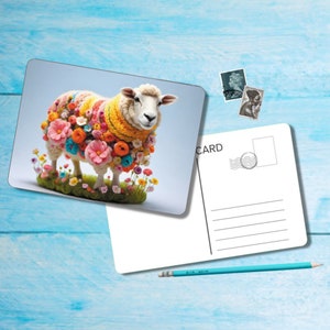 Woolly Sheep Postcard set of 5, A6 size postcard with rounded corners, beautiful illustrated postcrossing postcard 14.8 cm x 10.5 cm zdjęcie 2