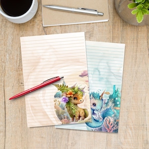 Mythical Creatures A5 letter writing paper, Pen pal supplies, Stationery lined or unlined note sheets, Cute notepaper with or without lines