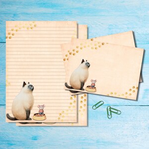 Set di cancelleria per lettere A5 Sulky Siamese, graziosi articoli per amici di penna, kit per posta ordinaria, fogli a righe o non a righe con buste abbinate