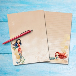 Papel para cartas tamaño A5 de sirenas, lindas hojas para cartas, suministros para amigos por correspondencia, papel para notas con o sin líneas para correspondencia por cartas