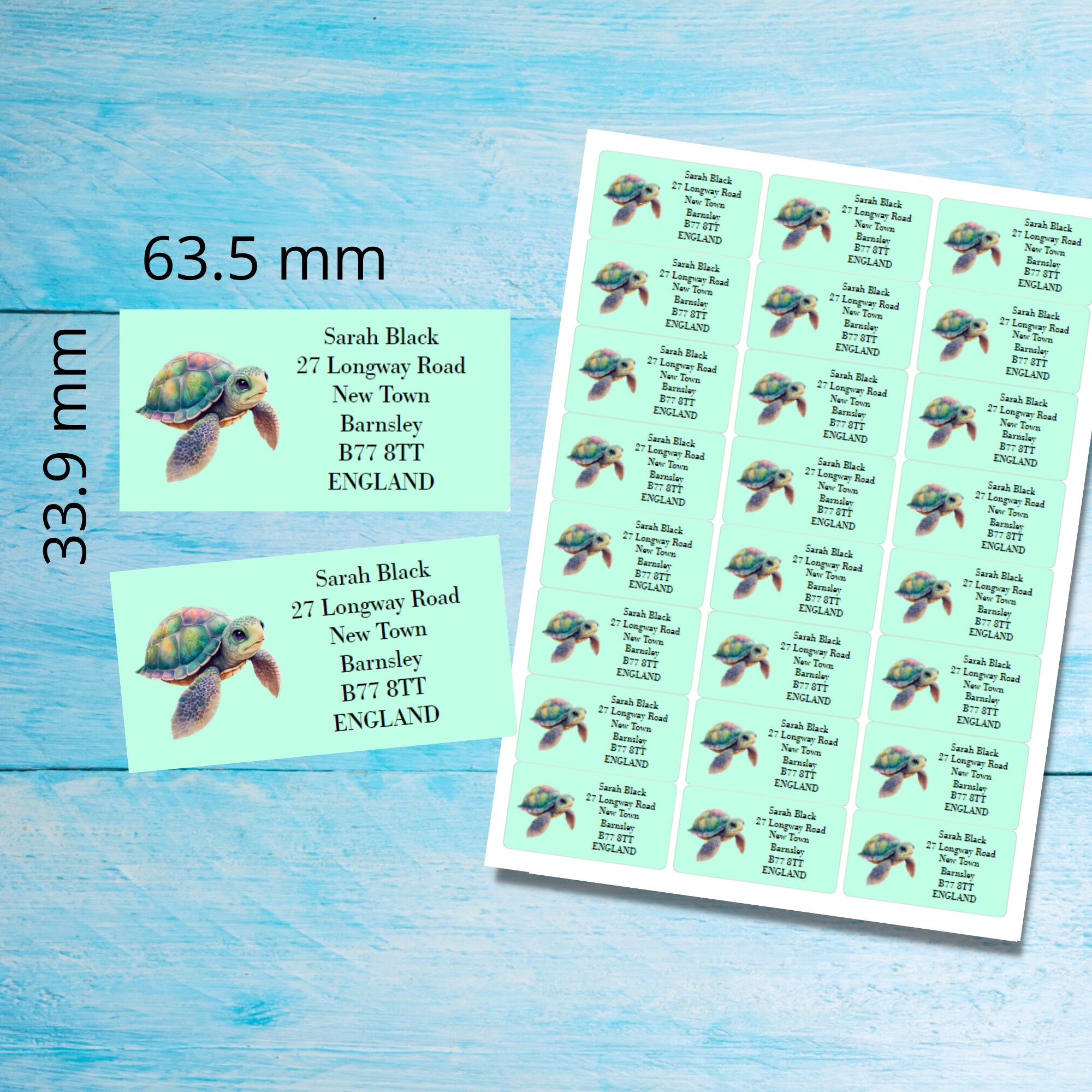 Slow Turtle Labels Sea Turtle Self Adhesive Return Address Labels, 24 Labels per Sheet, 63 ...