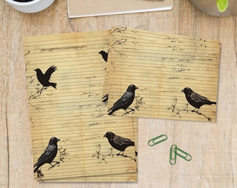 Grunge Crows stationery set with matching envelopes, A5 letter writing Penpal supplies, Snail mail kit, Lined or unlined sheets