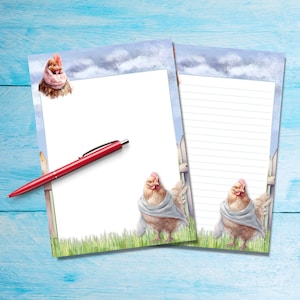 Gallinas con bufandas Papel para escribir cartas A5, Suministros para amigos por correspondencia, Papelería con o sin rayas, Papel de notas lindo con/sin líneas