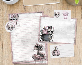 I Love Halloween matching pen pal letter kit, A5 writing paper, envelopes, address labels, PDT labels, round happy mail stickers