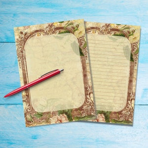 Papel de carta A5 botánico vintage, Suministros para amigos por correspondencia, Hojas sueltas forradas/sin forro de papelería, Papel de carta de estilo antiguo con/sin líneas