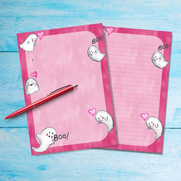 Boo!! Ghost Love A5 letter writing paper, Pen pal supplies, Stationery letter sheets, Notepaper with or without lines, Cute writing paper