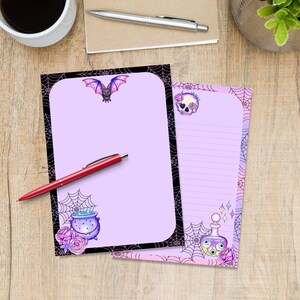 Papel mágico para escribir cartas A5 de Halloween, lindas hojas individuales de papelería gótica pastel, papel mágico con o sin líneas para escribir cartas.