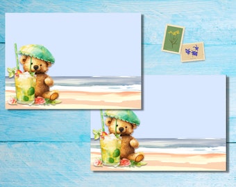 Teddy at the Beach pack of 5 or 10 envelopes, penpal letter supplies, happy mail stationery, A6 size envelope set