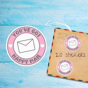Hai un pacchetto di adesivi Happy Mail, graziose etichette Happy Mail opache rotonde tagliate singolarmente, forniture per amici di penna per decorare buste