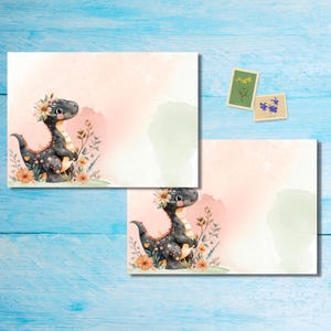 Peachy Dino envelopes pack of 5 or 10, Happy mail envelopes for pen pals letters, C6 size postable decorated envelopes
