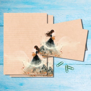 Set di cancelleria per lettere Mystical Flowers A5, articoli per amici di penna, kit per posta ordinaria, fogli a righe/non a righe, buste e adesivi abbinati