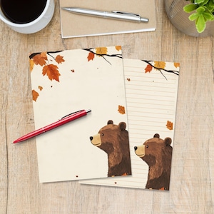 Bruine beer herfstbriefpapier, schattige A5-benodigdheden voor penvrienden, losse briefpapier, briefpapier, schrijfpapier met of zonder lijnen