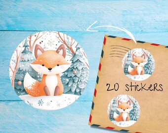 Wintery Fox-stickers, pak van 20 individueel gesneden ronde, matte, leuke decoratieve postetiketten voor postzegels, poststickers voor penvrienden