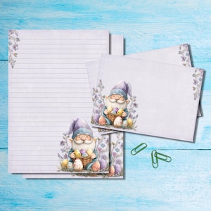Set di cancelleria per lettere A5 di Pasqua lilla, grazioso pacchetto di articoli per amici di penna, kit per posta ordinaria con fogli A5 abbinati, buste e adesivi