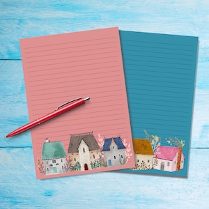 Little Houses Briefpapier van A5-formaat, Benodigdheden voor penvrienden, Briefpapier, al dan niet gelinieerd, briefpapier, Leuk briefpapier met of zonder lijnen