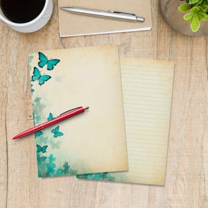 Jade Butterflies writing paper, Pen pal supplies, Stationery A5 letter writing sheets, Notepaper with or without lines, Cute writing paper