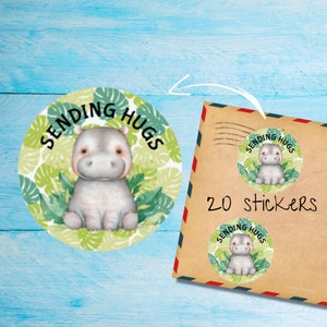 Hana Hippo paquete de pegatinas mate redondas cortadas individualmente, temática positiva linda - Sellos de sobre/álbum de recortes/pegatinas de planificador/suministros de amigos por correspondencia